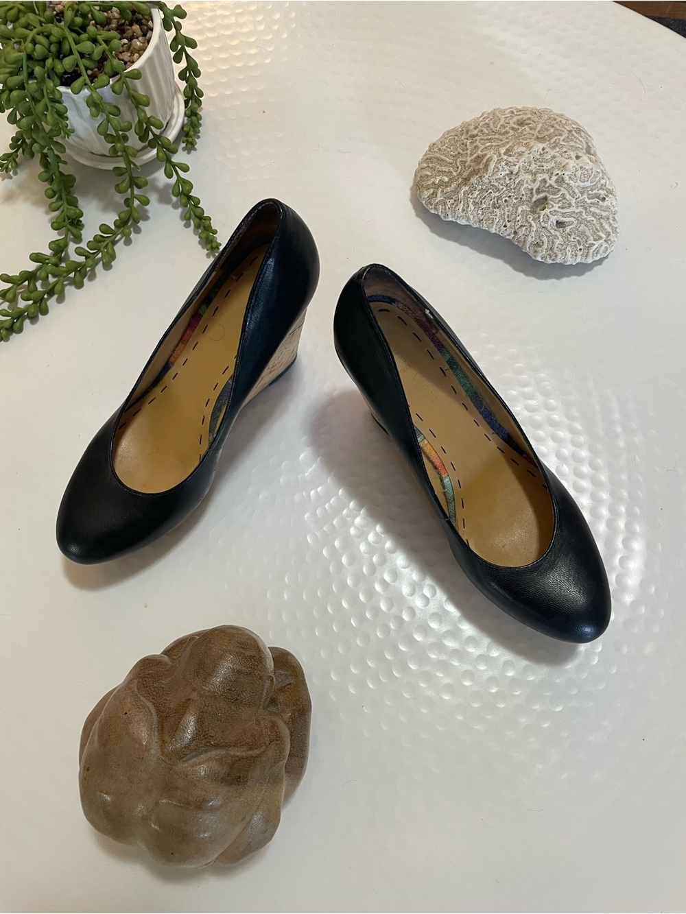 Nine West Black Leather Wedge Pumps